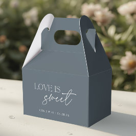 Modern stålblå Kärlek är sött Bröllop Presentaskar
