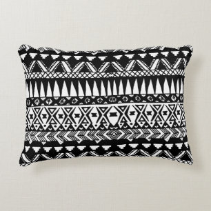 Modern stam- Aztec för svartvit hand plockade Prydnadskudde