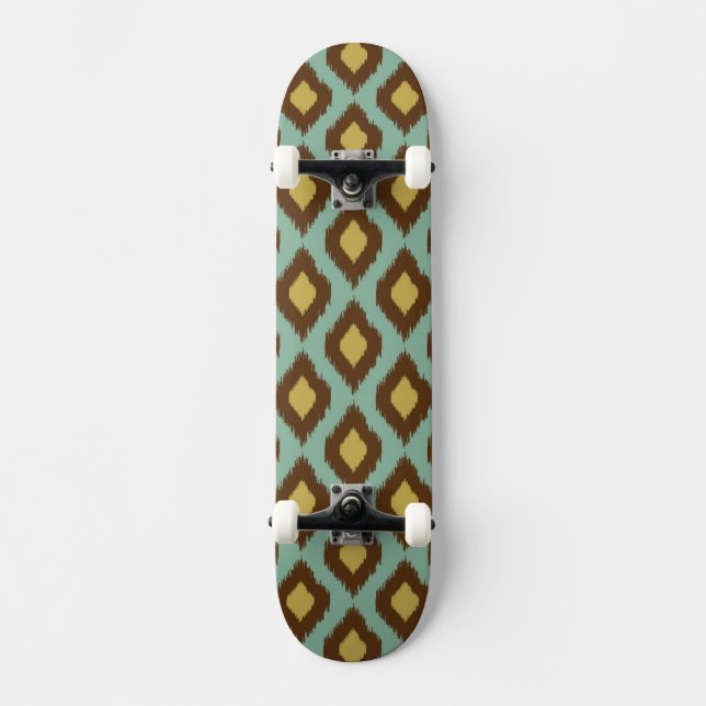 Modern stam- modern ikatblåttgult mini skateboard bräda 18,7 cm (Framsida)
