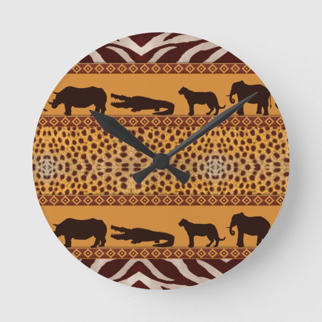 Modern stamafrikansk Cheetah Mönster Animal Print Rund Klocka (Framsida)