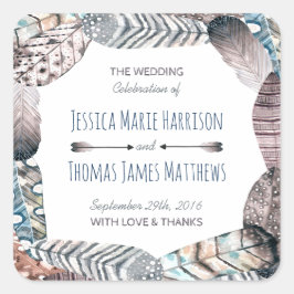 Modern stamfjäder Bohemian Wedor Favor Fyrkantigt Klistermärke