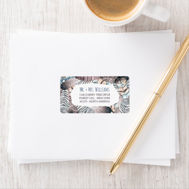 Modern stamfjädrar Bohemian Bröllop Adressetikett (Insitu)