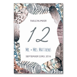 Modern stamfjädrar Bohemian Bröllop Bordsnummer