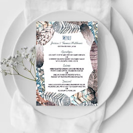 Modern stamfjädrar Bohemian Bröllop Menu Meny