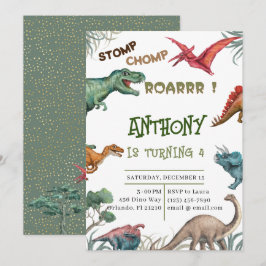 Modern stamp chomp rytande födelsedags baby shower inbjudningar