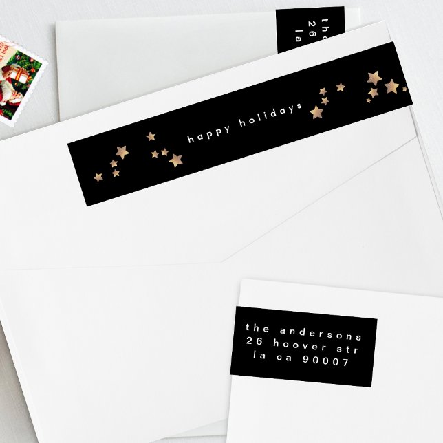 Modern Star Black Onyx jul Lycklig Helgdag Etikettband (Skapare uppladdad)