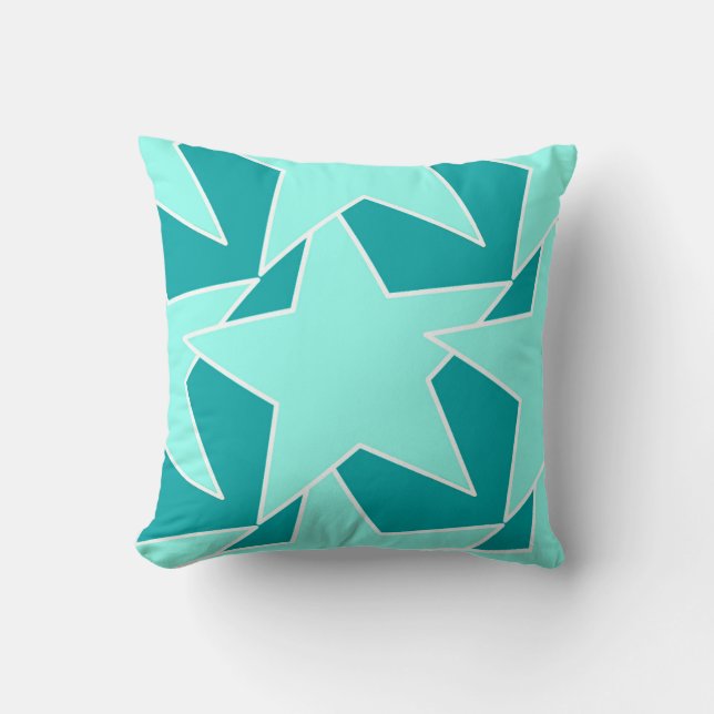 Modern Star Geometric - Aqua och turkos Kudde (Framsida)