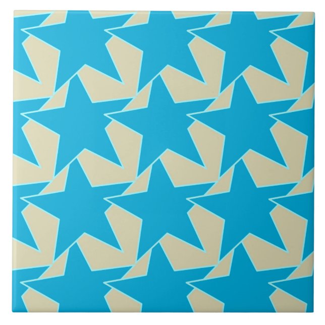 Modern Star Geometric - cerulean blue och tan Kakelplatta (Framsidan)