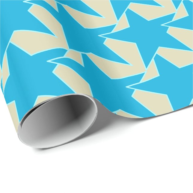 Modern Star Geometric - cerulean blue och tan Presentpapper (Rullad Hörn)