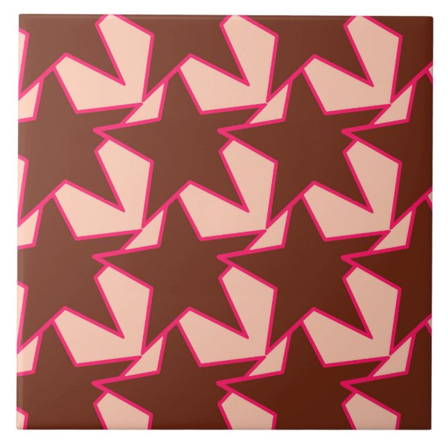 Modern Star Geometric - choklad och persikor Kakelplatta (Framsidan)