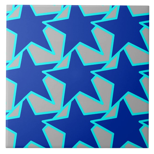 Modern Star Geometric Cobalt Blue och Grått Kakelplatta (Framsidan)