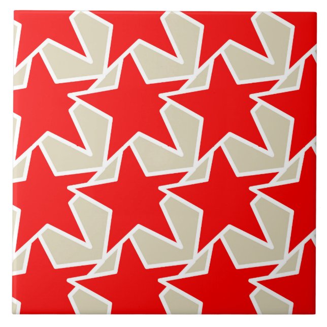 Modern Star Geometric - djup röd och taupe Kakelplatta (Framsidan)