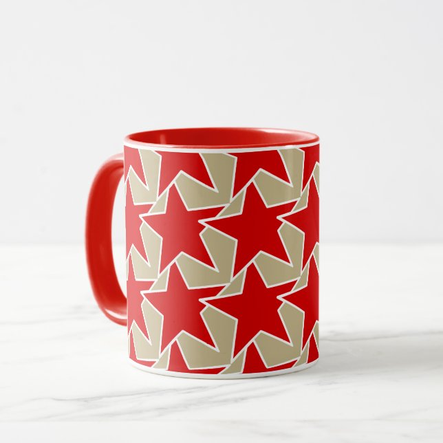 Modern Star Geometric - djup röd och taupe Mugg (Framsida vänster)