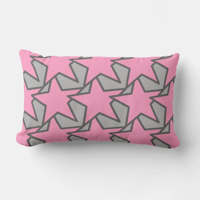 Modern Star Geometric - Grått och koral Rosa Lumbarkudde (Framsida)