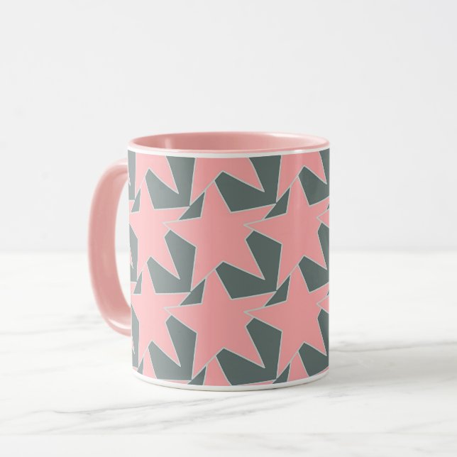 Modern Star Geometric - grått och korallets rosa Mugg (Framsida vänster)