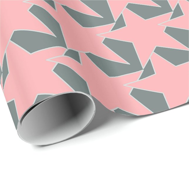 Modern Star Geometric - grått och korallets rosa Presentpapper (Rullad Hörn)