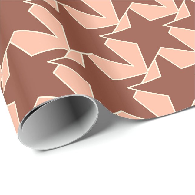Modern Star Geometric - kakaobunt och persikofärga Presentpapper (Rullad Hörn)