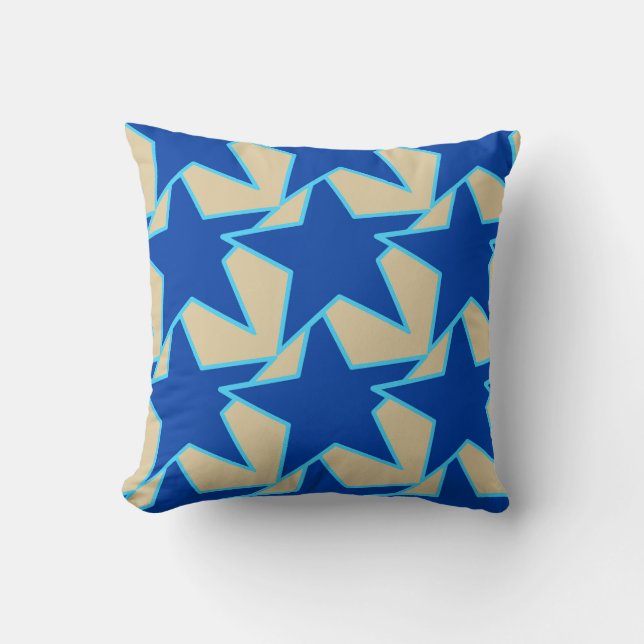 Modern Star Geometric - koboltblått och taupe Kudde (Framsida)