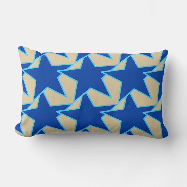Modern Star Geometric - koboltblått och taupe Lumbarkudde (Framsida)