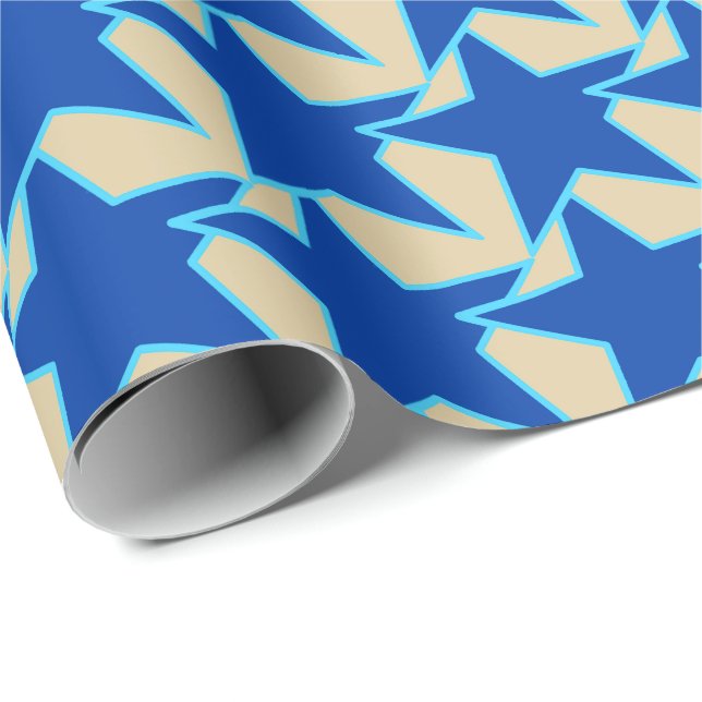 Modern Star Geometric - koboltblått och taupe Presentpapper (Rullad Hörn)