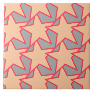 Modern Star Geometric - korall orange och grått Kakelplatta