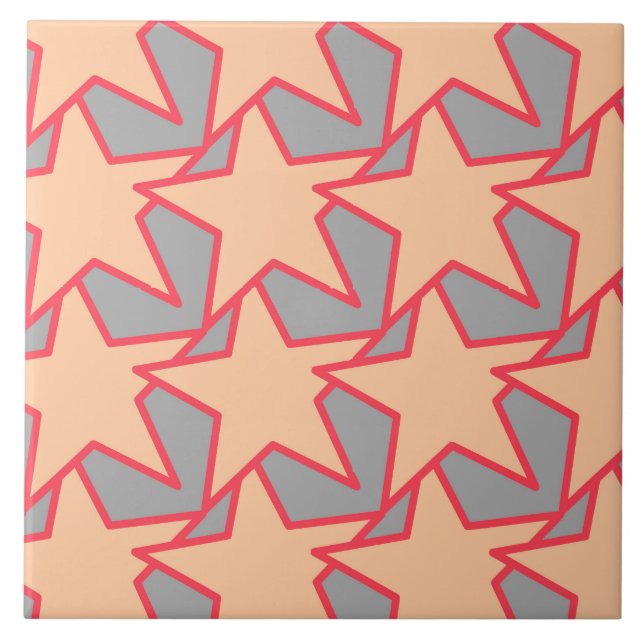 Modern Star Geometric - korall orange och grått Kakelplatta (Framsidan)