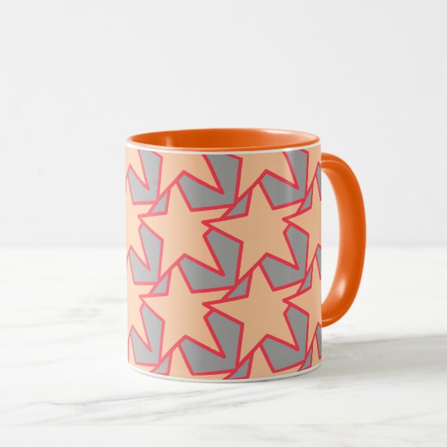 Modern Star Geometric - korall orange och grått Mugg (Framsida höger)