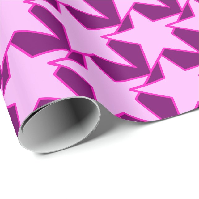 Modern Star Geometric - rosa och ametyst lila Presentpapper (Rullad Hörn)