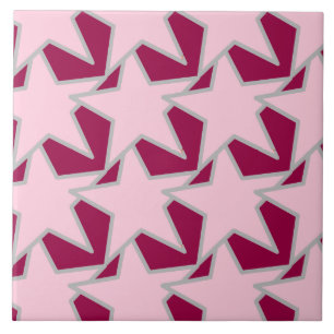 Modern Star Geometric - rosa och burgundy Kakelplatta