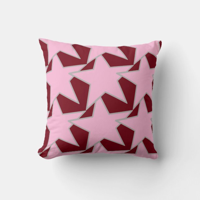 Modern Star Geometric - rosa och burgundy Kudde (Framsida)