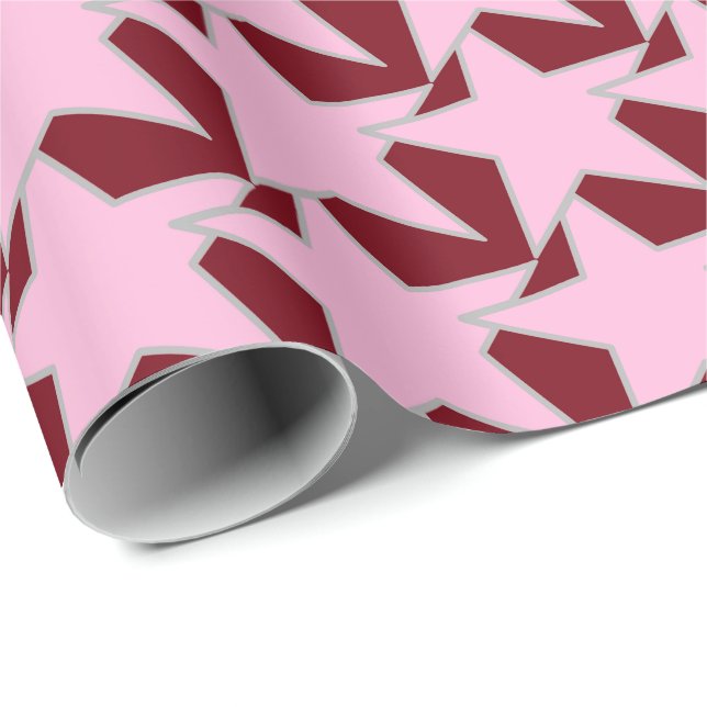 Modern Star Geometric - rosa och burgundy Presentpapper (Rullad Hörn)