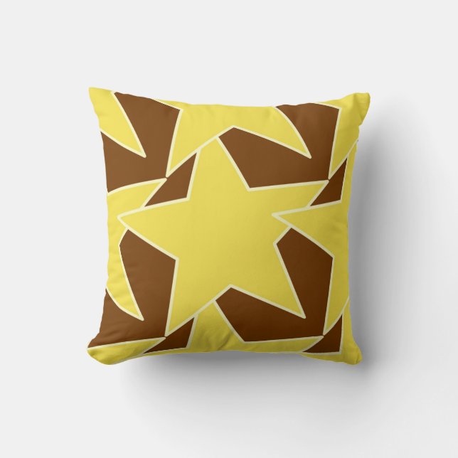 Modern Star Geometric - senap guld och brun Kudde (Framsida)