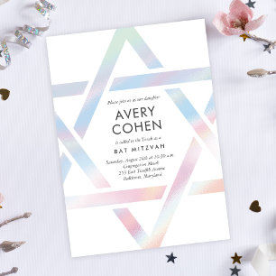 Modern Star Hologragragragrafisk Bat mitzvah Inbjudningar