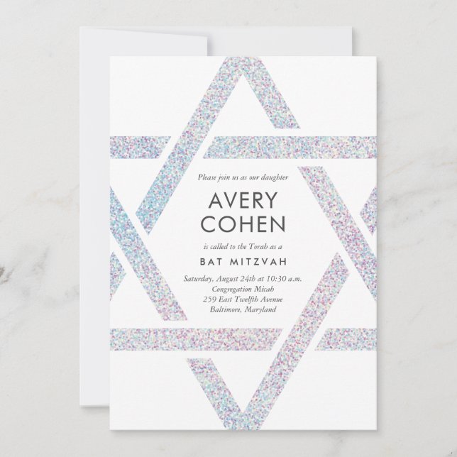 Modern Star HoloGraph Glitter Bat mitzvah Inbjudningar (Framsida)