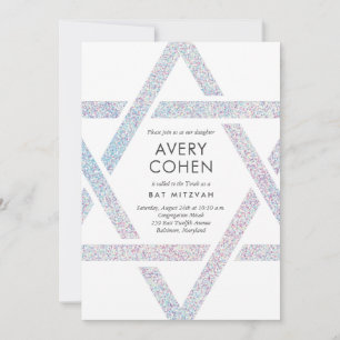 Modern Star HoloGraph Glitter Bat mitzvah Inbjudningar