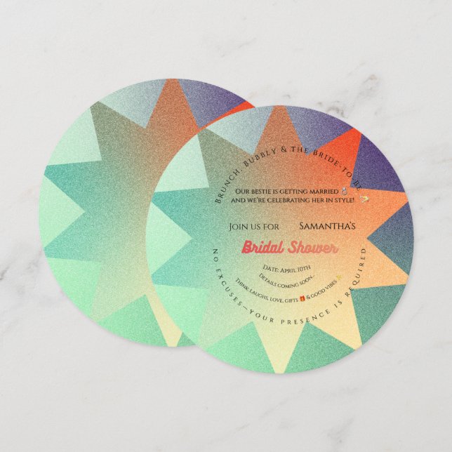 Modern Starburst Bröllopsfestinladning – Colorf Inbjudningar (Fram/baksida)