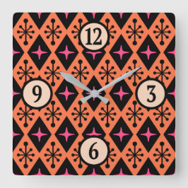 Modern Starburst Mönster i mitten av århundradet Fyrkantig Klocka