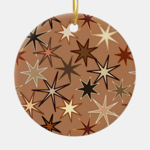 Modern Starburst Print, Coffee Brown och Beige Julgransprydnad Keramik