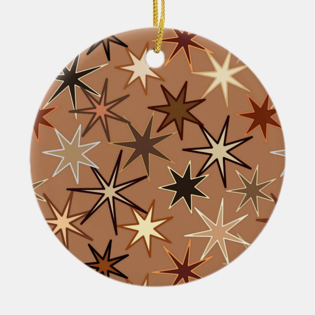 Modern Starburst Print, Coffee Brown och Beige Julgransprydnad Keramik (Framsidan)