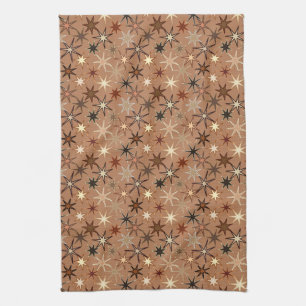 Modern Starburst Print, Coffee Brown och Beige Kökshandduk