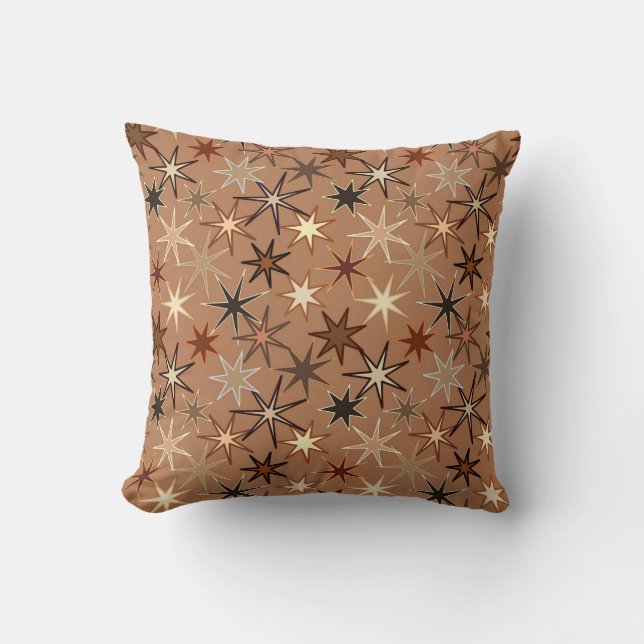 Modern Starburst Print, Coffee Brown och Beige Kudde (Framsida)