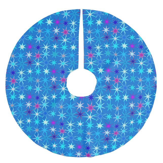 Modern Starburst Print, Deep Cerulean Blue Julgransmatta Borstad Polyester (Framsidan)