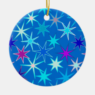 Modern Starburst Print, Deep Cerulean Blue Julgransprydnad Keramik