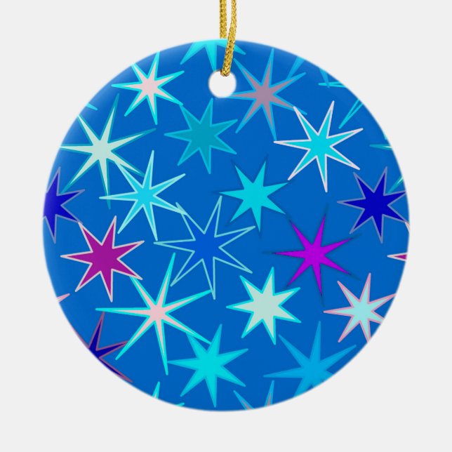 Modern Starburst Print, Deep Cerulean Blue Julgransprydnad Keramik (Framsidan)