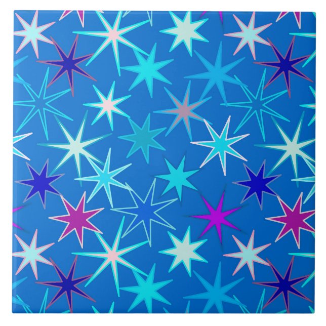 Modern Starburst Print, Deep Cerulean Blue Kakelplatta (Framsidan)