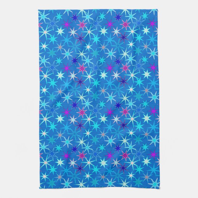 Modern Starburst Print, Deep Cerulean Blue Kökshandduk (Vertikal)