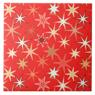 Modern Starburst Print, Deep Mandarin Orange Kakelplatta