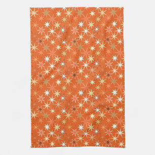 Modern Starburst Print, Deep Mandarin Orange Kökshandduk