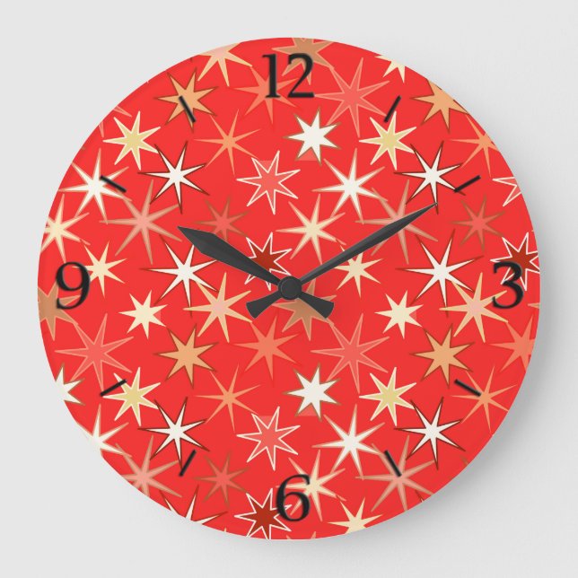 Modern Starburst Print, Deep Mandarin Orange Stor Klocka (Framsida)