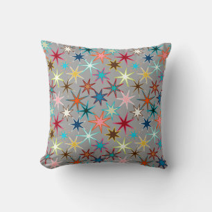 Modern Starburst Print, Jewel Färg på Grått Kudde